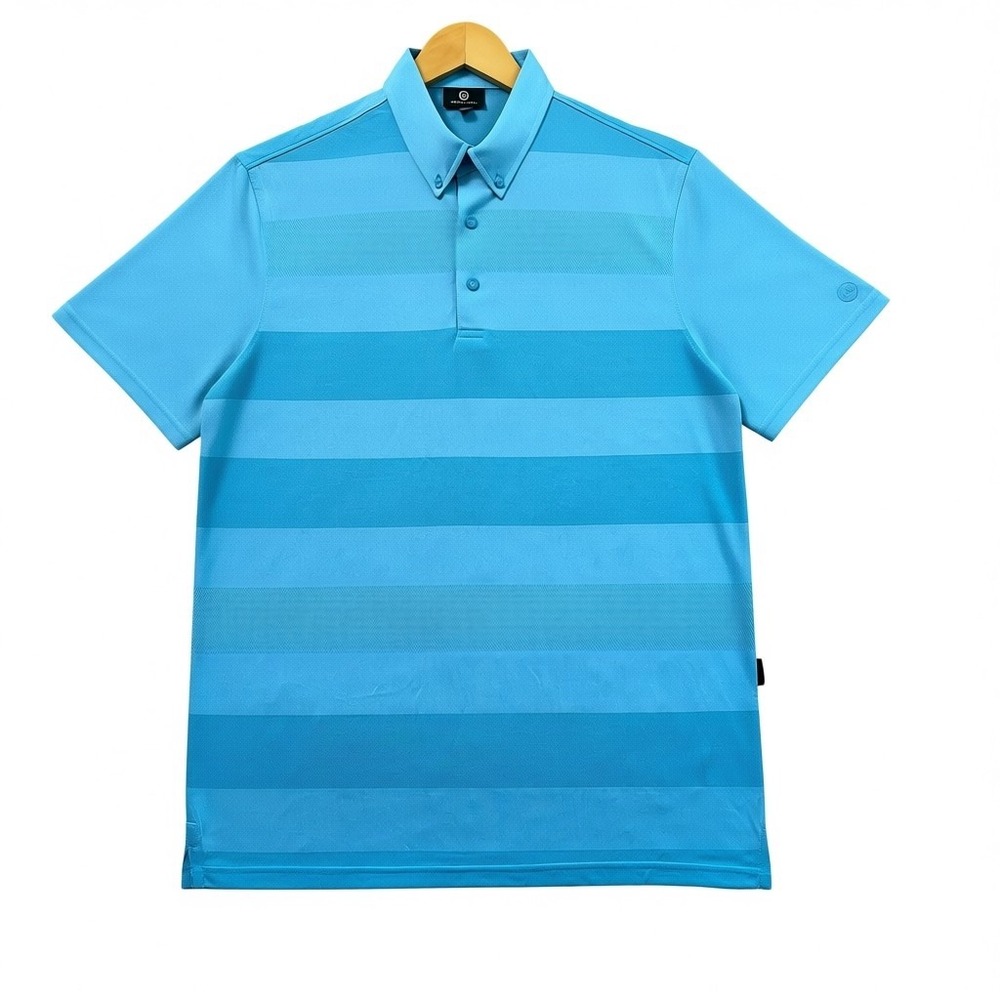AG Jeans Green Label Men's Medium Hansen Blue Stripe Polo 3 Button Sporty Golf